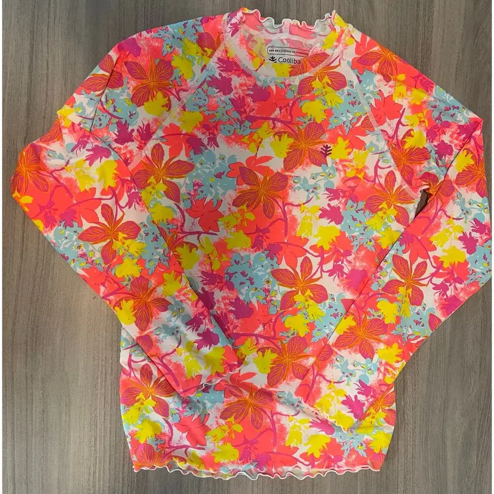Coolibar Girls orange pink floral skirt and long sleeve set size large